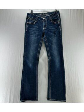 Miss Chic Bootcut Jeans Womens 9 Thick Stitch Embellished Stretch Denim Y2k Blue